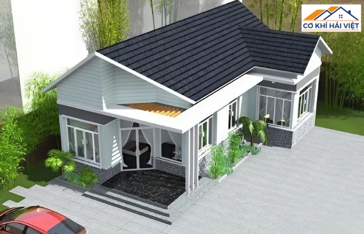 Mái tôn chữ A giúp không gian thông thoáng cho nhà cấp 4 diện tích 5x20m