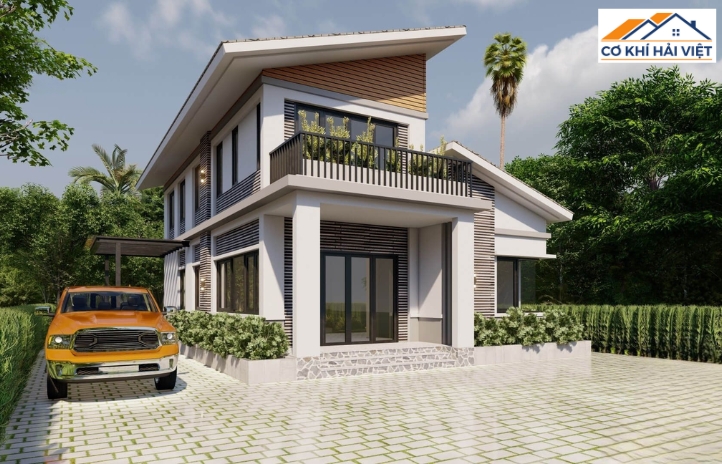 Mái lệch tạo nên đường nét phá cách và độc đáo cho ngôi nhà phố