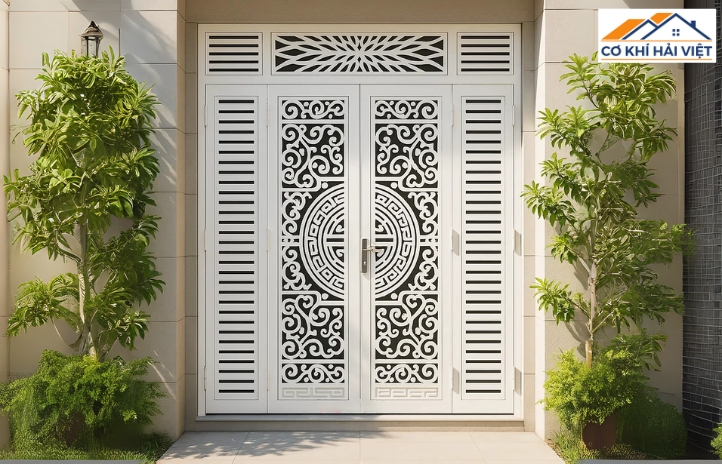 Cửa pano sắt CNC hoa văn nghệ thuật độc đáo, cá tính, hợp biệt thự và nhà phố cao cấp