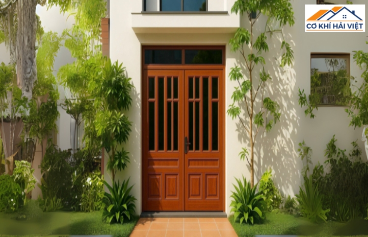 Cửa pano sắt giả gỗ sang trọng mang đến cảm giác gần gũi nhưng vẫn bền bỉ
