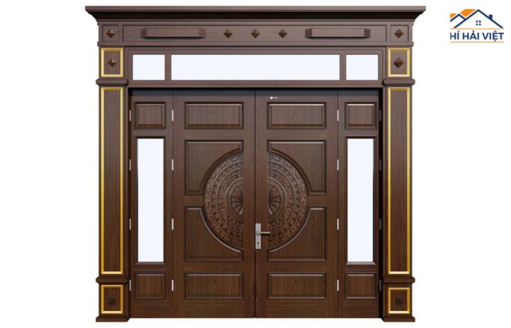 Cửa sắt 2 cánh sơn giả gỗ mang lại vẻ đẹp ấm cúng, tự nhiên