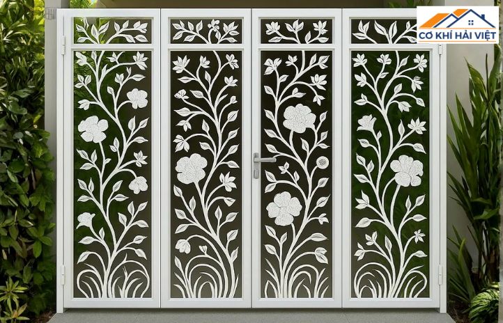 Một chút nhấn nhá nghệ thuật với hoa văn CNC, biến cánh cửa đơn điệu trở nên độc đáo và có hồn