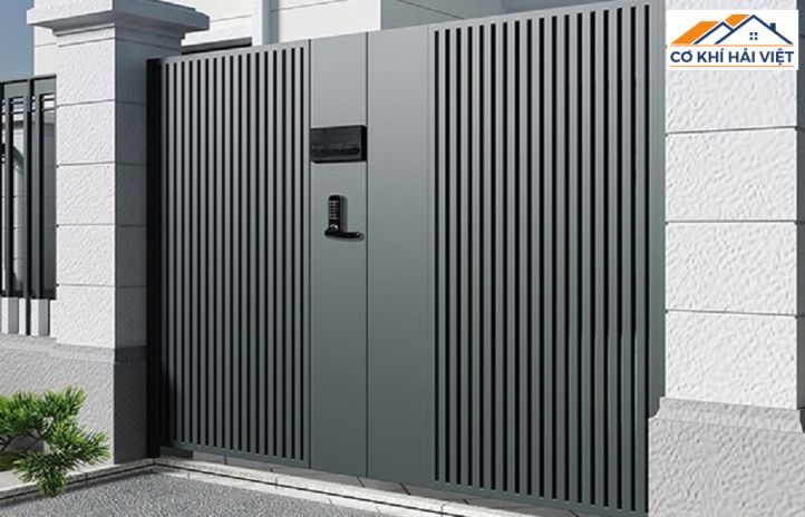 Mẫu cửa cổng sắt 2 cánh hộp hiện đại, đơn giản