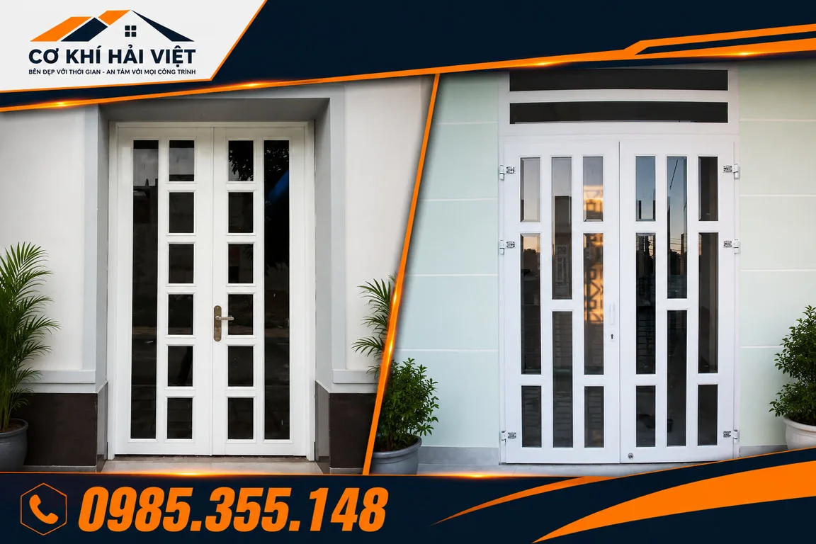 Mẫu cửa sắt 2 cánh có kính cường lực được Hải Việt thi công tại Hoa Lư - Ninh Bình