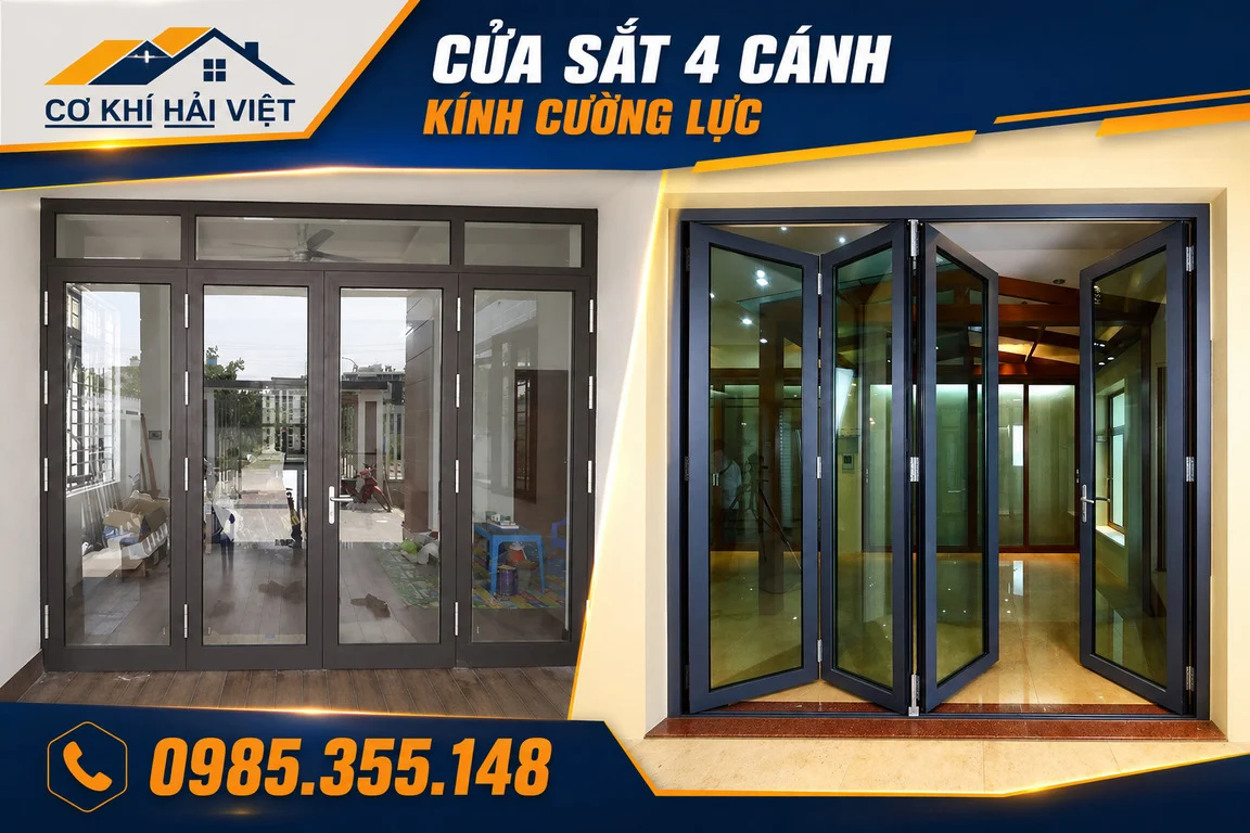 Mẫu cửa sắt kết hợp với kính cường lực được Hải Việt thi công tại Tam Điệp