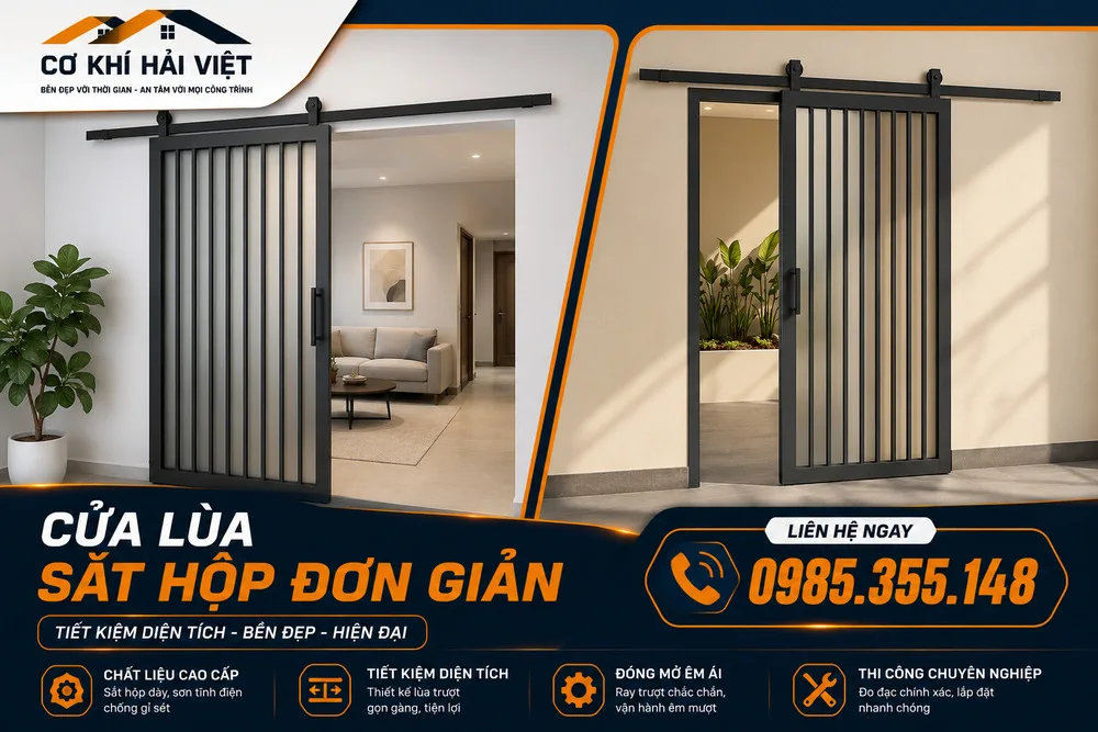 Mẫu cửa sắt lùa hộp đơn giản tại Cơ Khí Hải Việt