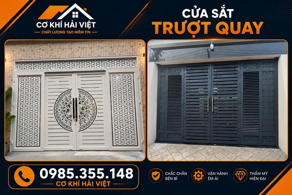 Cửa sắt trượt quay có cấu tạo chắc chắn - Công trình được Cơ Khí Hải Việt hoàn thiện tại TP Tam Điệp