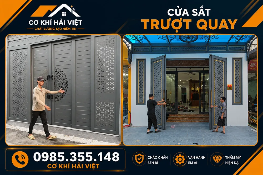 Cửa sắt trượt quay được hoàn thiện và được Cơ Khí Hải Việt bảo hành dài hạn