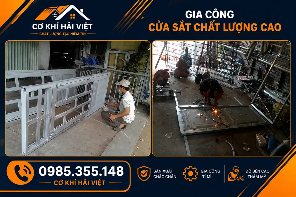 Đội thợ của Cơ Khí Hải Việt đang gia công cửa sắt tại xưởng Phường Yên Thắng - Ninh Bình