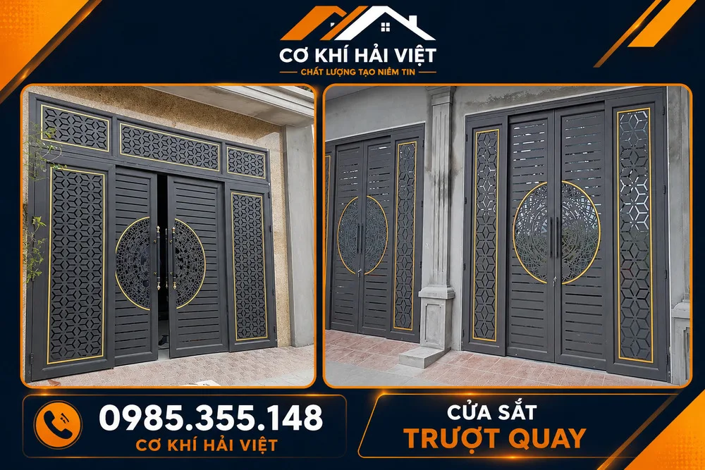 Cửa sắt trượt quay hoàn thiện tại nhà phố Ninh Bình - Cơ Khí Hải Việt