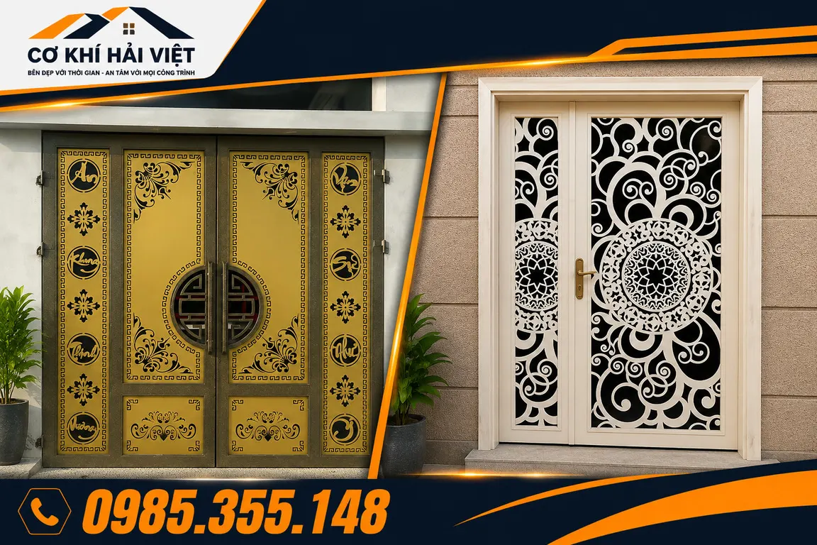 Mẫu cửa sắt 2 cánh CNC được Cơ Khí Hải Việt thi công tại TP Ninh Bình