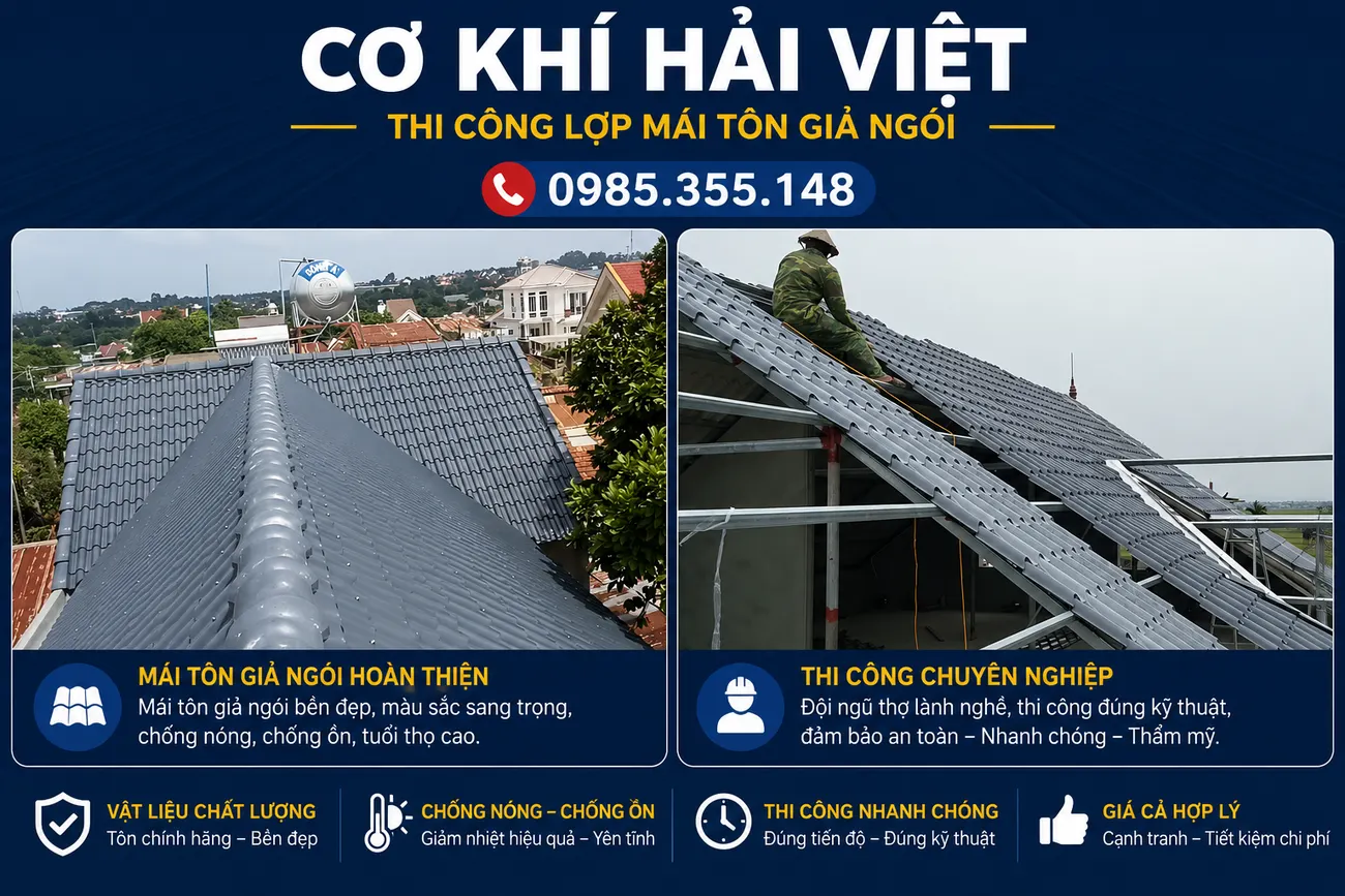 Thi công mái tôn giả ngói - Cơ Khí Hải Việt