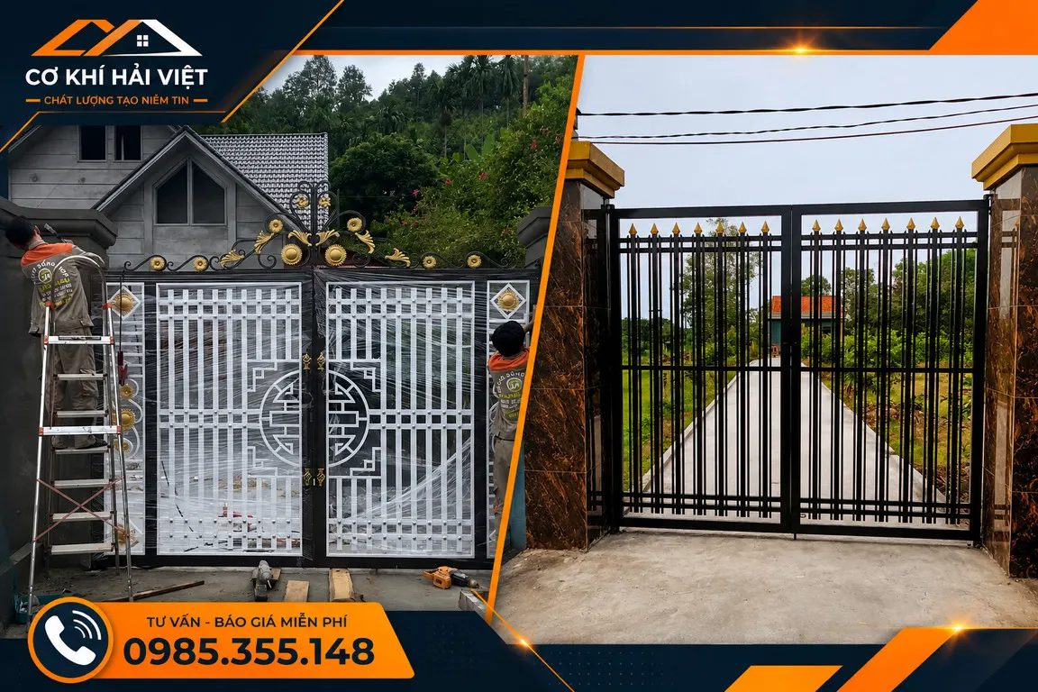 Mẫu cổng sắt 2 cánh đẹp cho nhà có không gian rộng - Thi công tại Tam Điệp - Ninh Bình