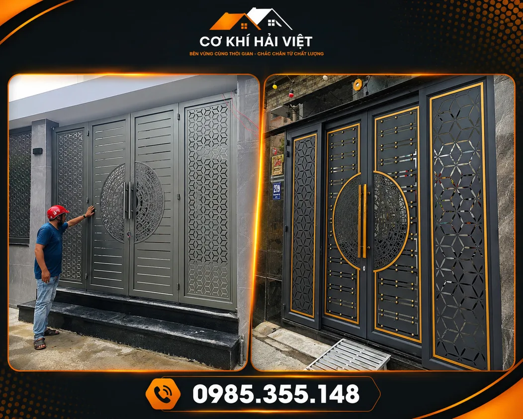 Mẫu cổng sắt 4 cánh CNC đẹp được Cơ Khí Hải Việt thi công tại TP Ninh Bình