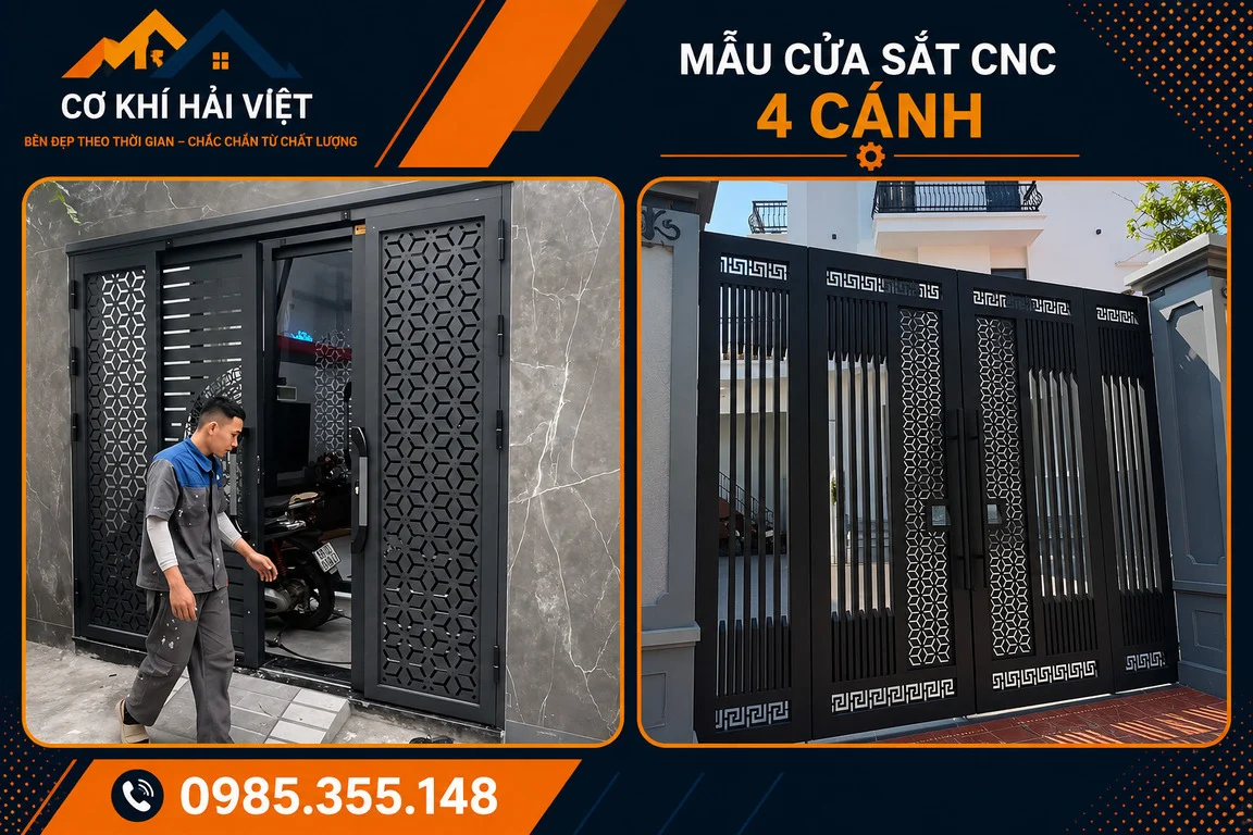 Mẫu cổng sắt 4 cánh CNC đẹp được Cơ Khí Hải Việt thi công tại TP Tam Điệp