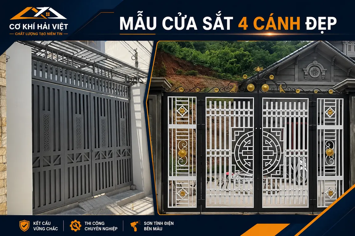 Mẫu cổng sắt 4 cánh đẹp cho nhà có mặt tiền rộng và thoáng - Công trình thi công tại Yên Mô và Tam Điệp