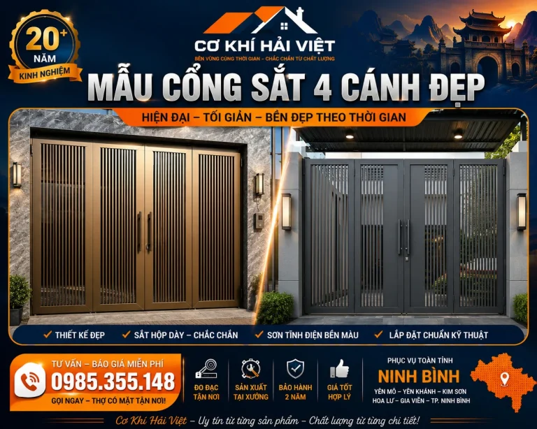 Mẫu cổng sắt 4 cánh đẹp và hiện đại tại Ninh Bình được thi công bởi Cơ Khí Hải Việt