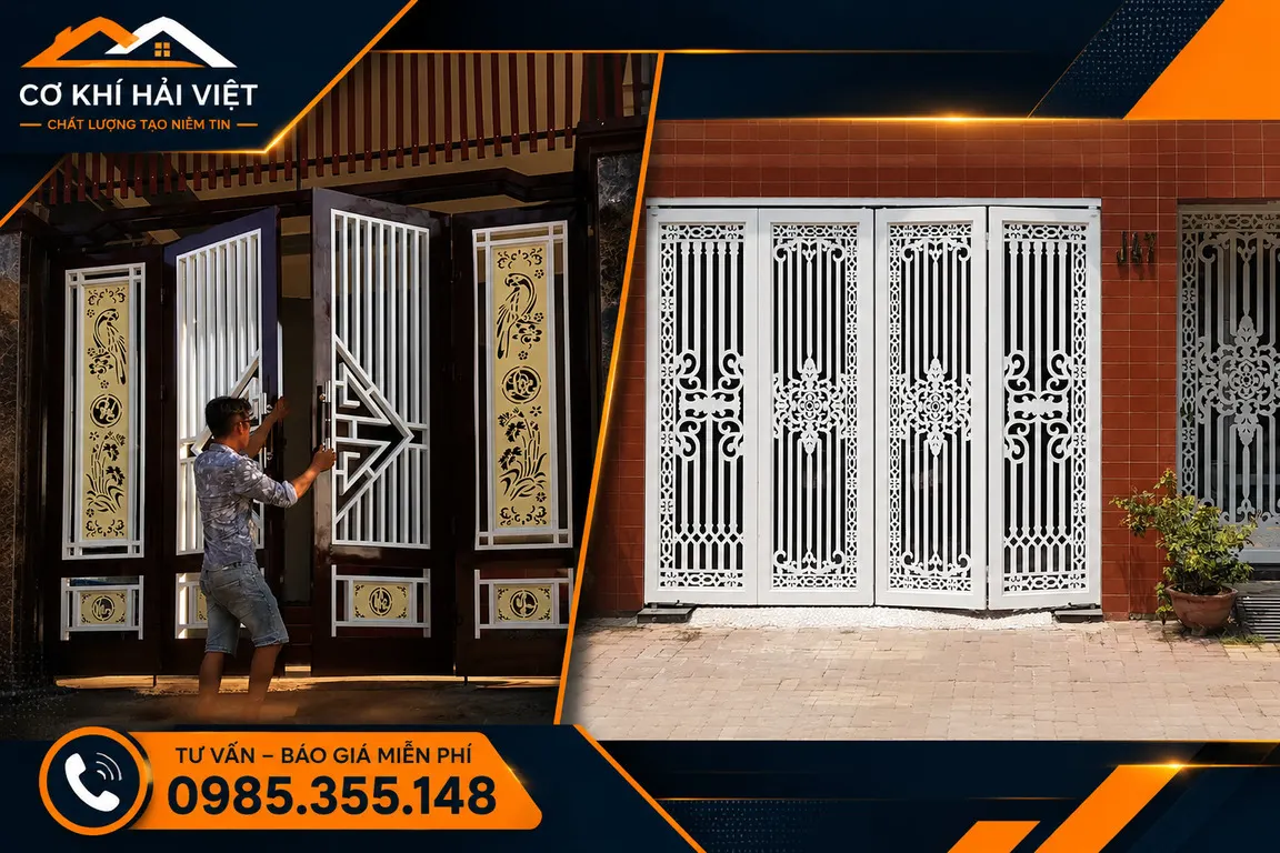 Mẫu cổng cửa sắt 4 cánh kết hợp - Công trình thi công tại TP Ninh Bình