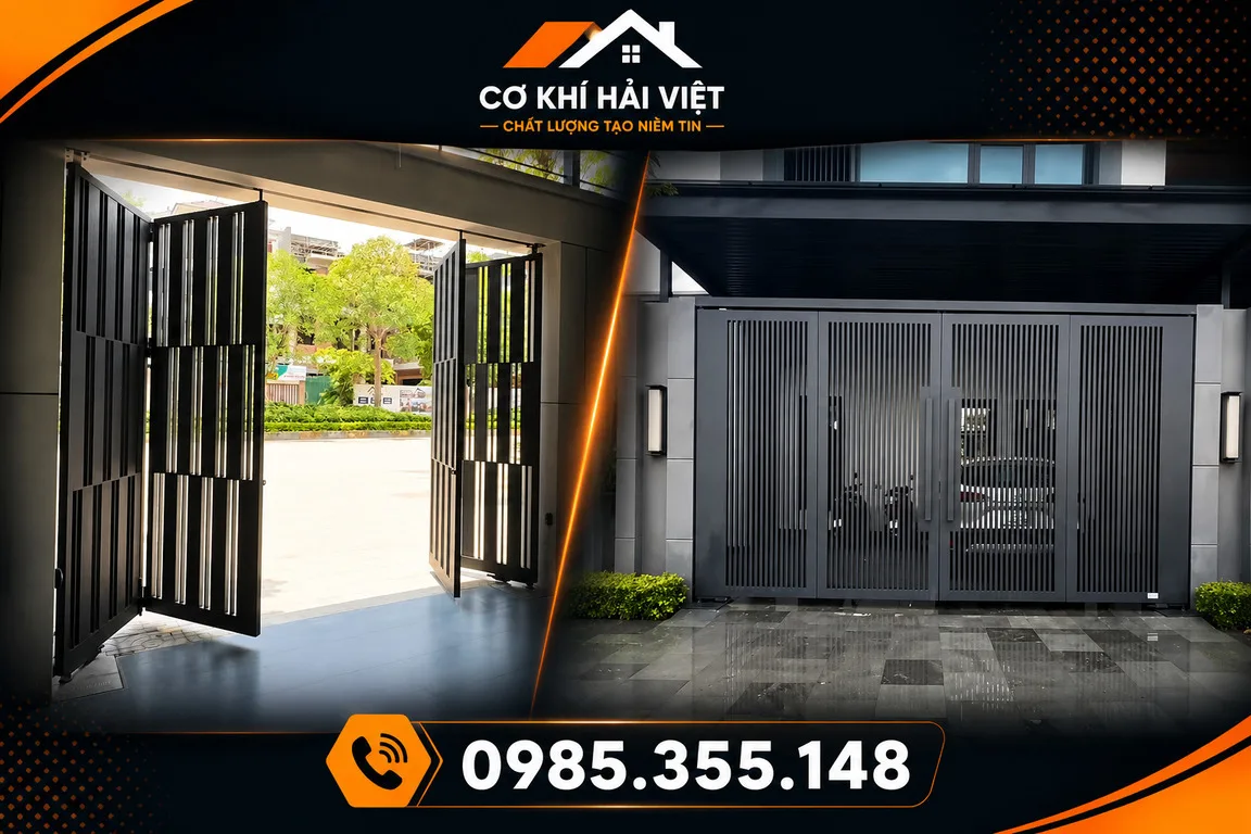 Mẫu cổng sắt 4 cánh đơn giản hiện đại được Cơ Khí Hải Việt thiết kế và thi công tại TP Tam Điệp