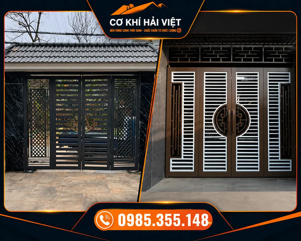 Mẫu cổng sắt 4 cánh đơn giản hiện đại được Cơ Khí Hải Việt thiết kế và thi công tại Hoa Lư