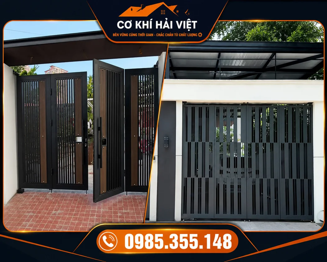 Mẫu cổng sắt 4 cánh hiện đại được Cơ Khí Hải Việt thiết kế và thi công tại TP Ninh Bình
