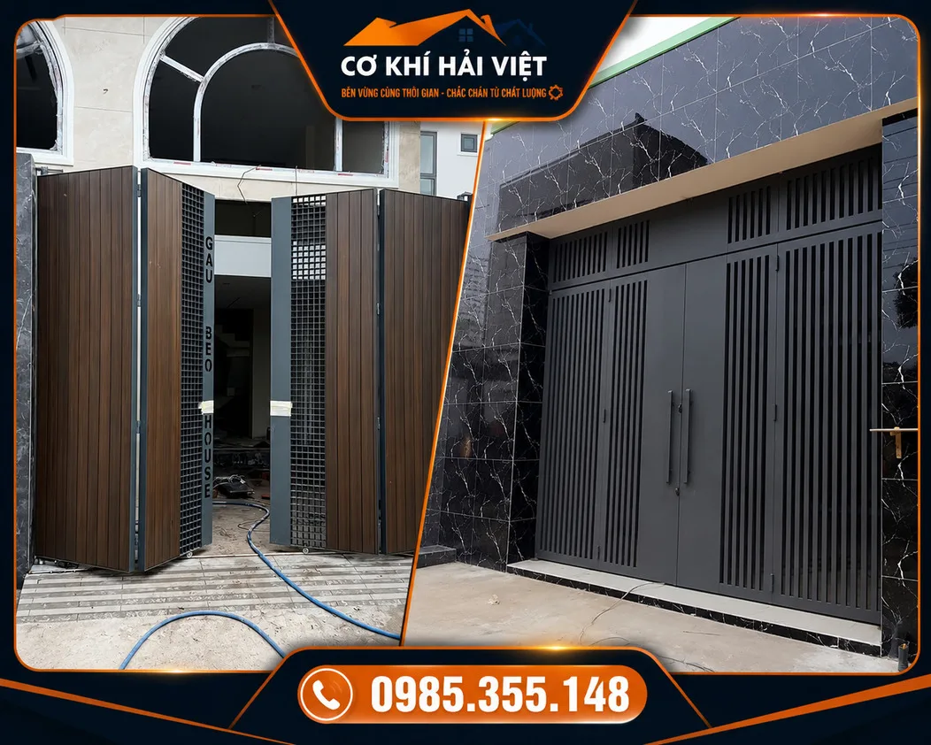Mẫu cổng sắt 4 cánh hiện đại được Cơ Khí Hải Việt thiết kế và thi công tại TP Ninh Bình