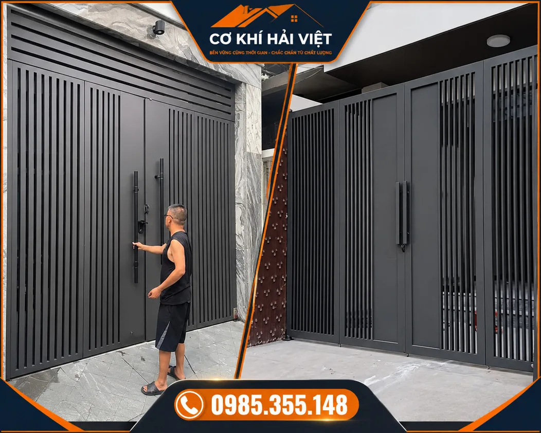 Mẫu cổng sắt 4 cánh hiện đại được Cơ Khí Hải Việt thiết kế và thi công tại TP Ninh Bình và TP Tam Điệp