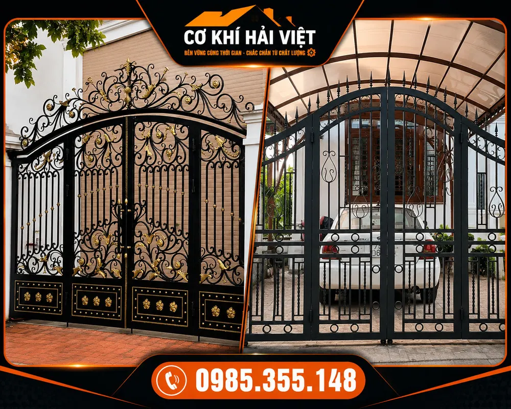Mẫu cổng sắt 4 cánh uốn vòm phía trên hiện đại - Công trình thi công tại Khánh An - Ninh Khánh