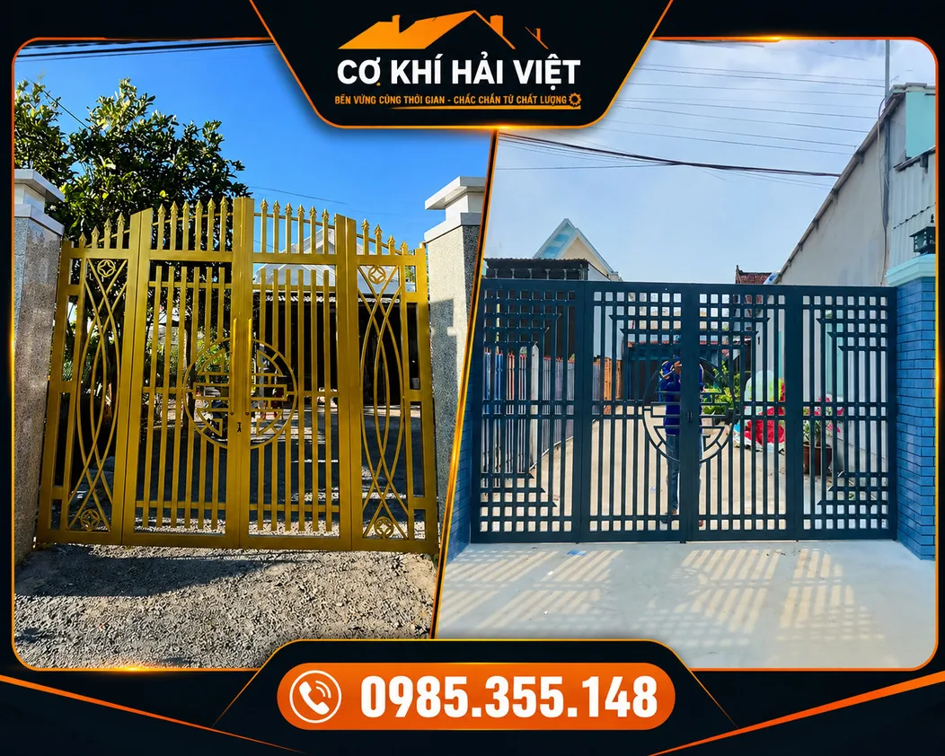 Mẫu cổng sắt hộp 4 cánh đơn giản được Cơ Khí Hải Việt thi công tại Ninh Hải - Hoa Lư