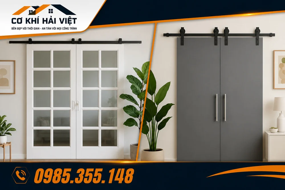 Mẫu cửa lùa sắt 2 cánh được thiết kế vởi Cơ Khí Hải Việt