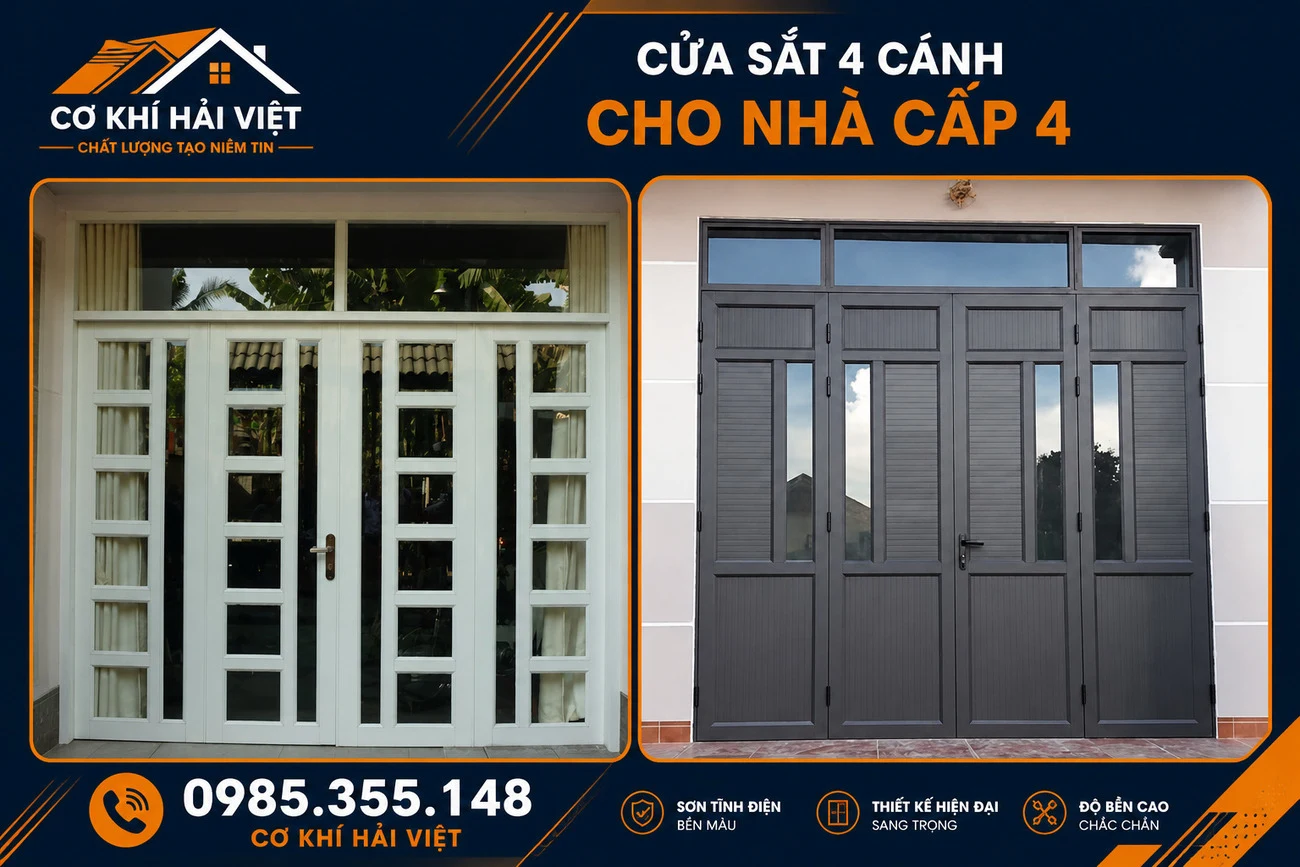 Mẫu cửa sắt 4 cánh cho nhà cấ 4 được Hải Việt thi công tại Phường Khánh Thượng - Ninh Bình