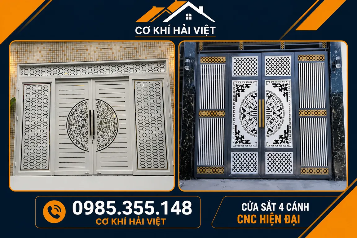 Mẫu cửa sắt CNC 4 cánh hiện đại được Cơ Khí Hải Việt thi công tại TP Ninh Bình