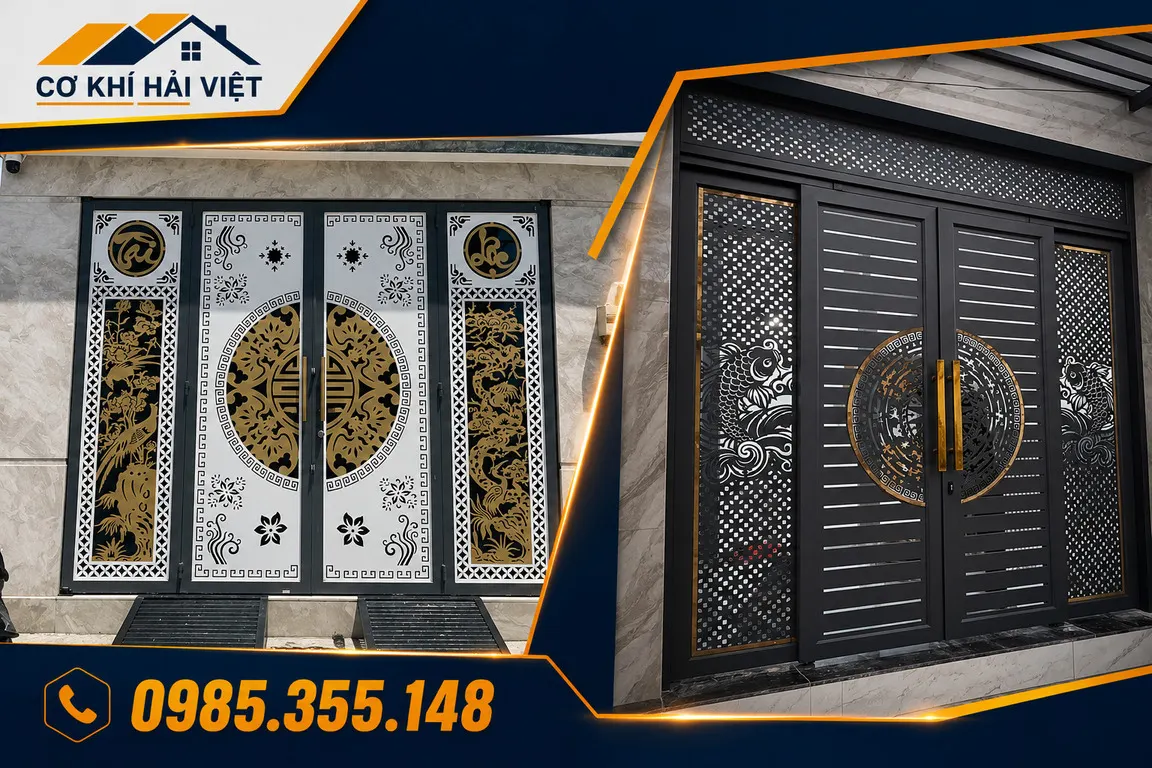 Mẫu cửa sắt CNC 4 cánh hiện đại được Cơ Khí Hải Việt thi công tại Tam Điệp và Thị trấn Yên Thịnh