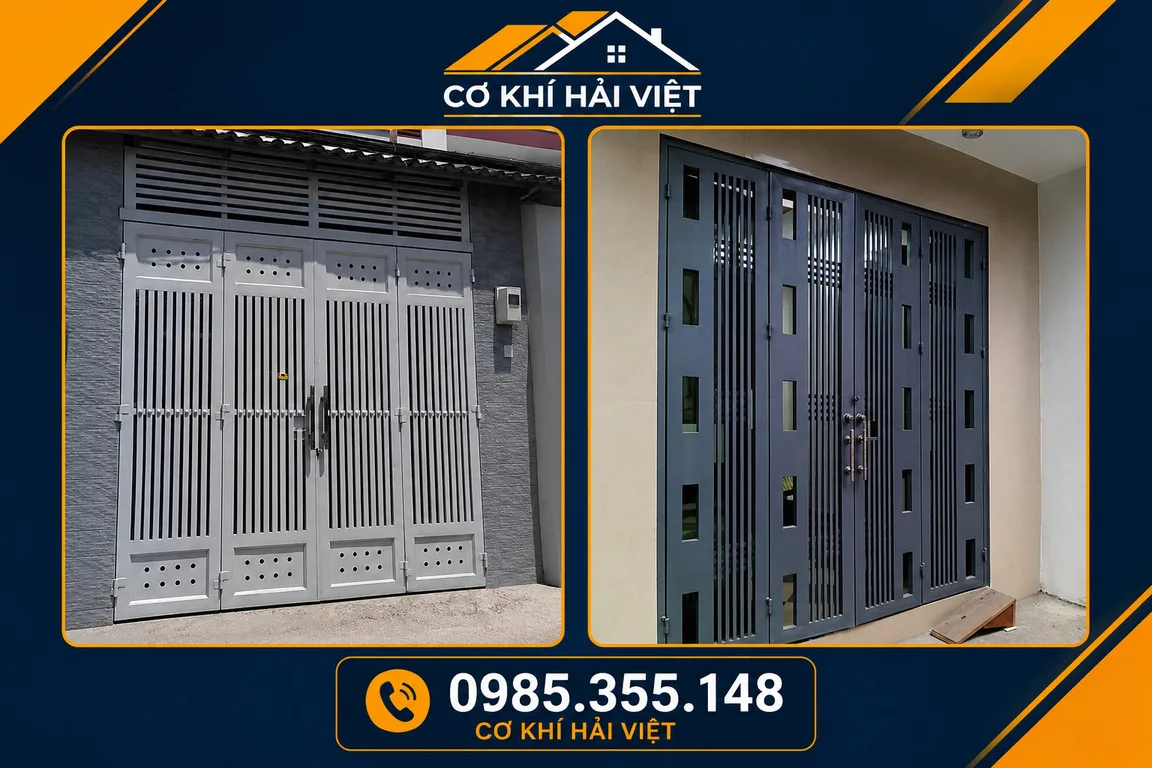 Mẫu cửa sắt 4 cánh có ô thoáng được Cơ Khí Hải Việt thi công tại Tam Điệp