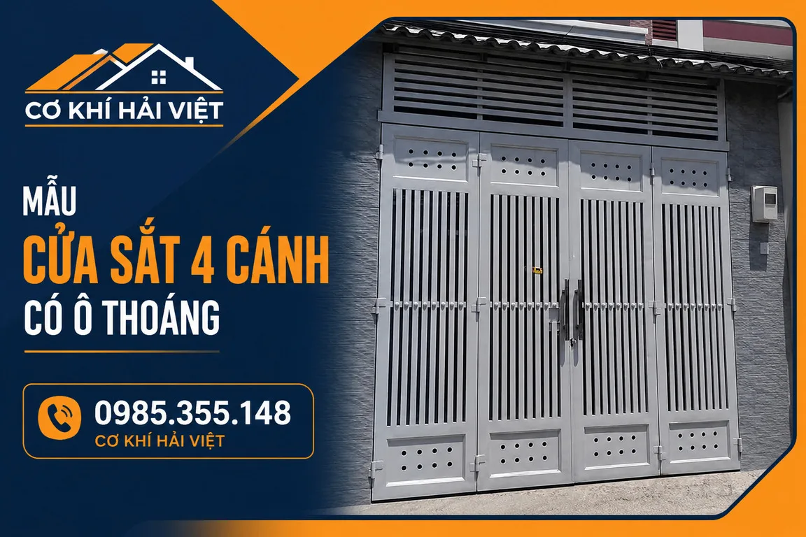 Mẫu cửa sắt 4 cánh có ô thoáng được thi công bởi Cơ Khí Hải Việt