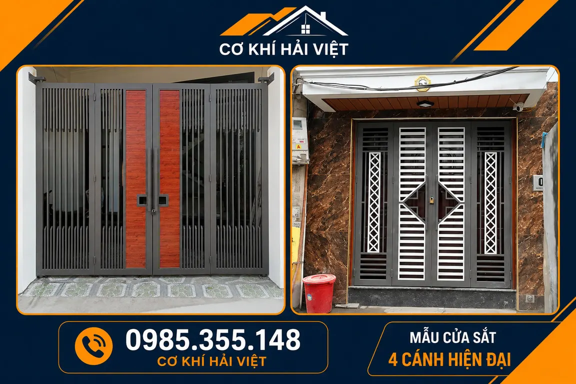 Cửa sắt 4 cánh hiện đại tối giản thi công tại Phường Tây Hoa Lư và Thị trấn Ninh