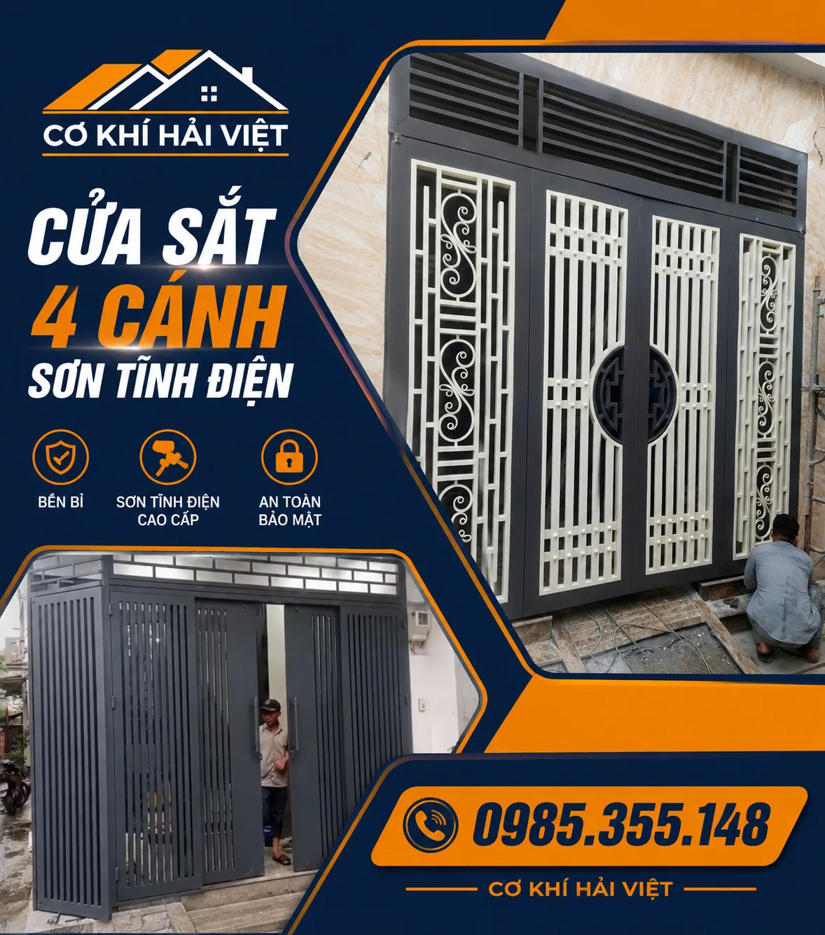 Mẫu cửa sắt 4 cánh sơn tĩnh điện được Hải Việt thi công tại TP Ninh Bình