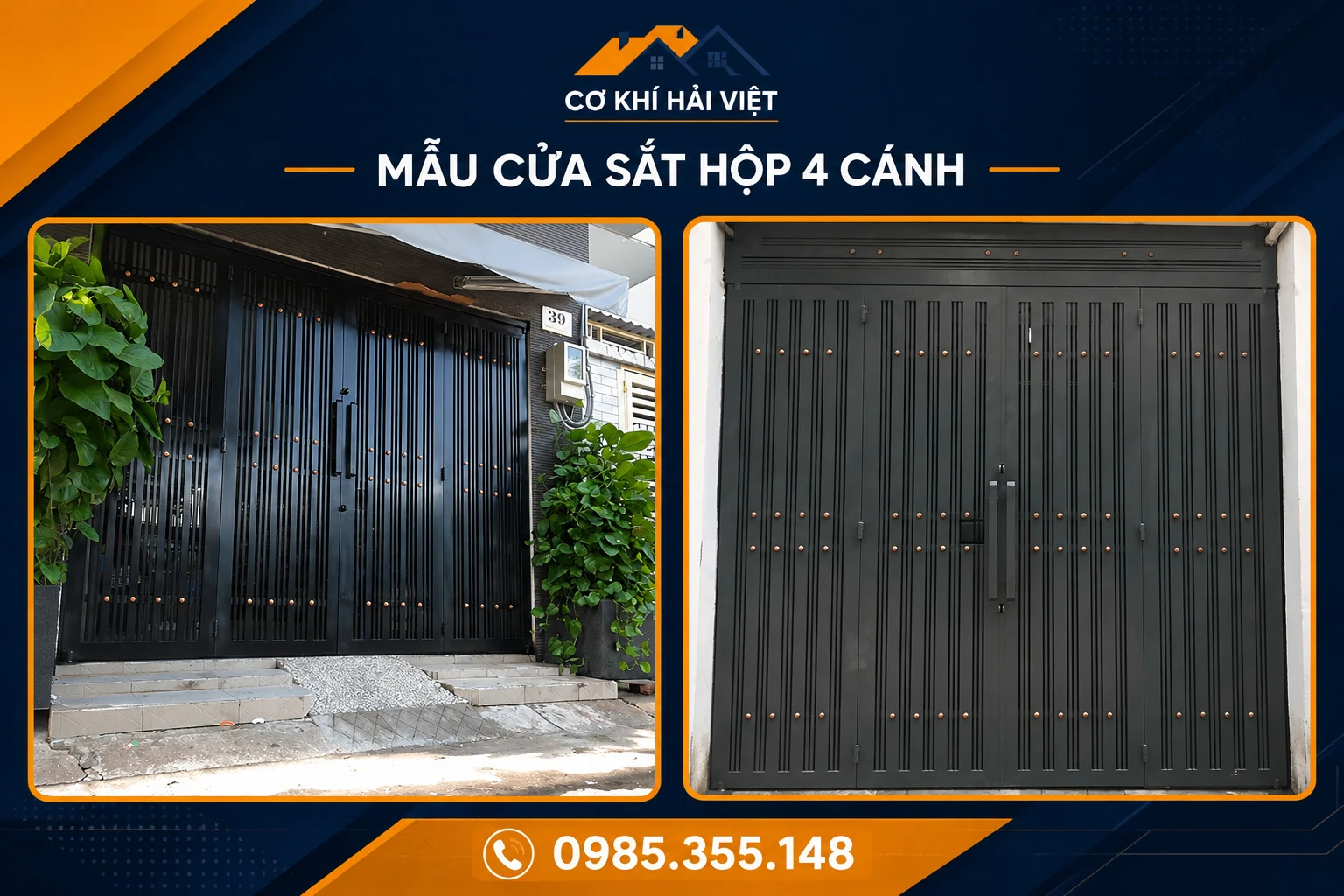 Mẫu cửa sắt hộp 4 cánh đơn giản - Cơ Khí Hải Việt đã thi công tại Tam Điệp và Hoa Lư