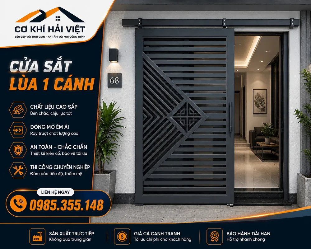 Mẫu cửa sắt lùa 1 cánh tại Cơ Khí Hải Việt