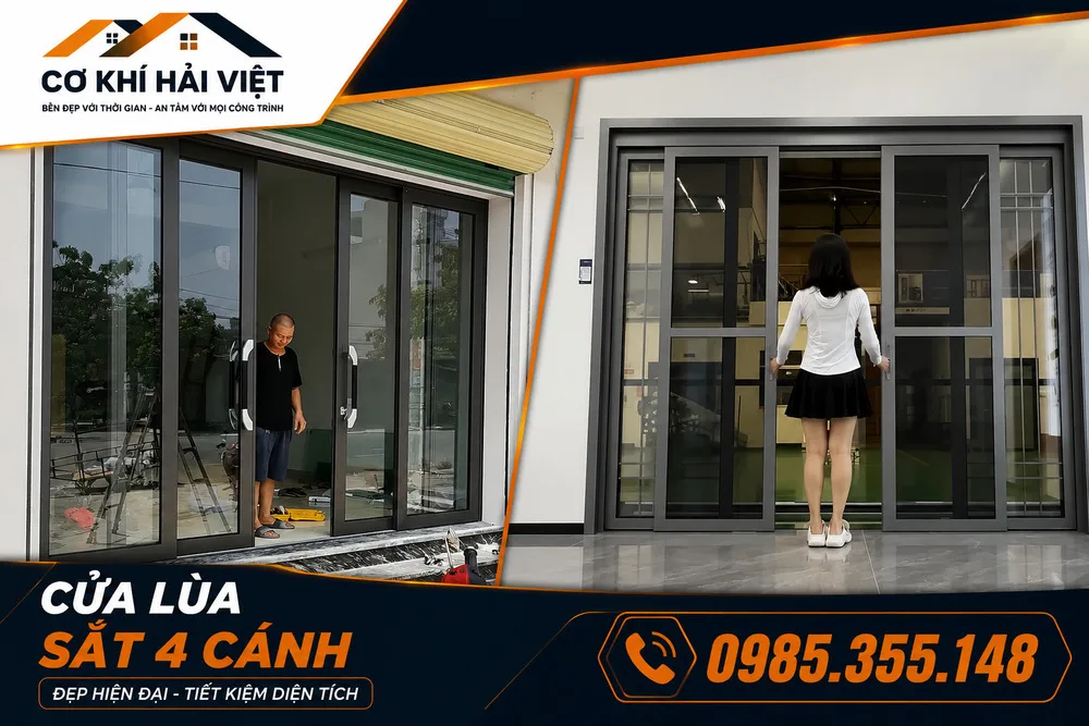 Mẫu cửa sắt lùa 4 cánh được Cơ Khí Hải Việt thi công tại TP Ninh Bình