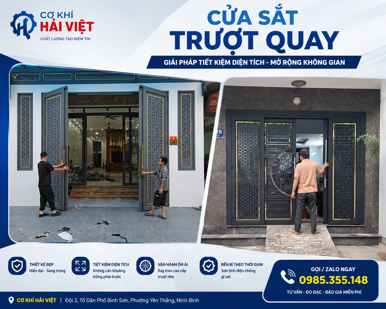 Cửa sắt trượt quay được Cơ Khí Hải Việt hoàn thiện tại TP Ninh Bình