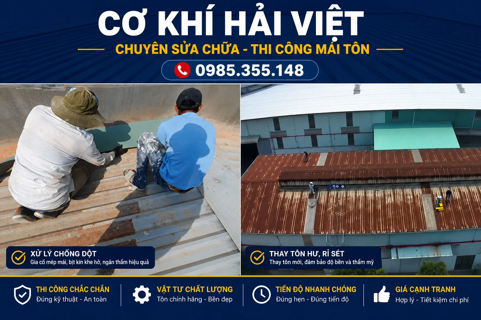 Dịch vụ sửa mái tôn - Cơ Khí Hải Việt