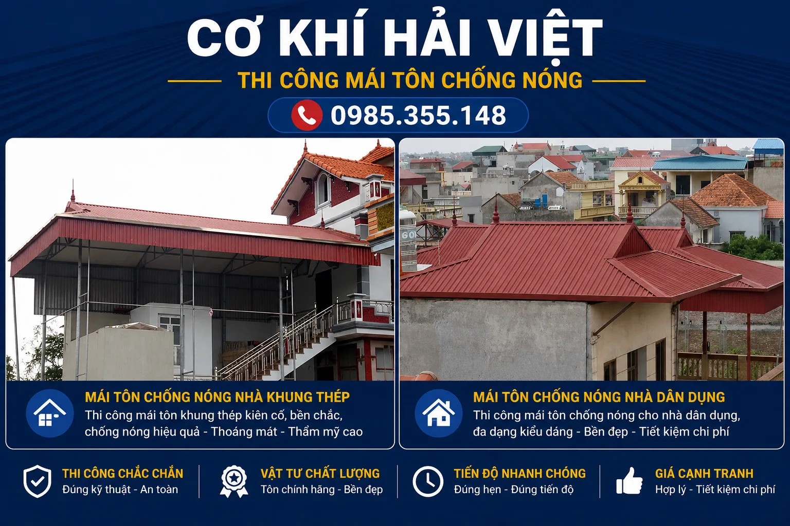 Thi công mái tôn chống nóng tại Ninh Bình