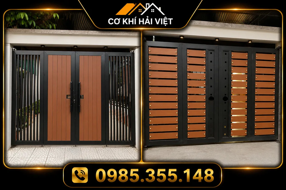 Mẫu cổng sắt sơn giả gỗ 4 cánh được Cơ Khí Hải Việt lắp đặt tại Phường Nam Hoa Lư - Ninh Bình