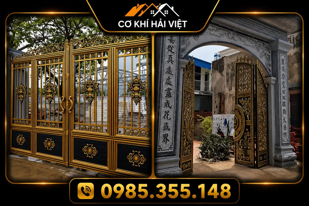 Mẫu cổng 4 cánh nhà thờ họ được làm bằng sắt - Cơ Khí Hải Việt thi công tại Trung Sơn - Tam Điệp - Ninh Bình