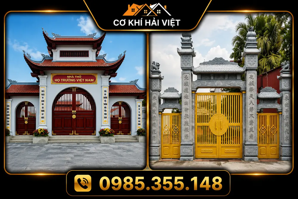 Mẫu cổng 4 cánh nhà thờ họ được làm bằng sắt - Cơ Khí Hải Việt thi công tại Ý Yên - Ninh Bình (Nam Định cũ)