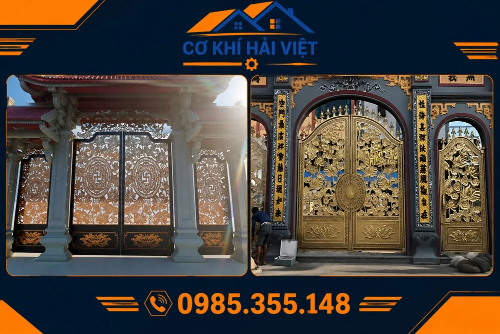 Mẫu cổng 4 cánh nhà thờ họ được làm bằng sắt - Cơ Khí Hải Việt thi công tại Nho Quan - Ninh Bình